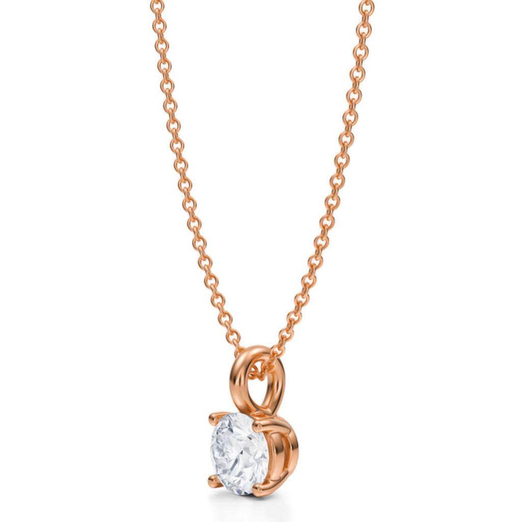 Round Solitaire Lab Diamond Pendant Necklace 14K Rose Gold (0.75ct)