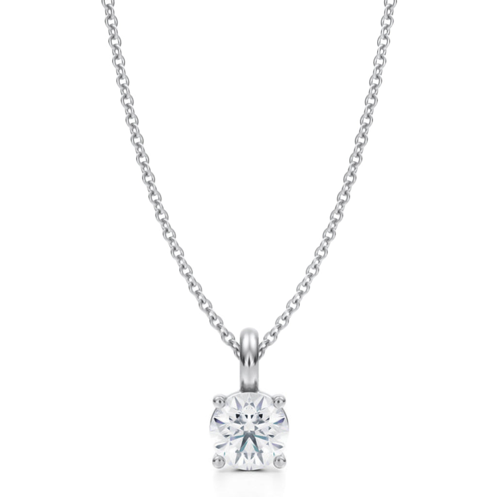 Round Solitaire Lab Diamond Pendant Necklace 14K White Gold (0.75ct)