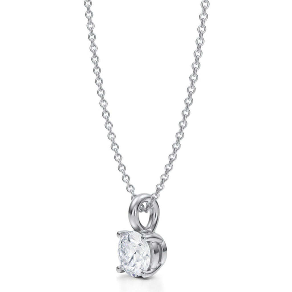 Round Solitaire Lab Diamond Pendant Necklace 14K White Gold (0.75ct)