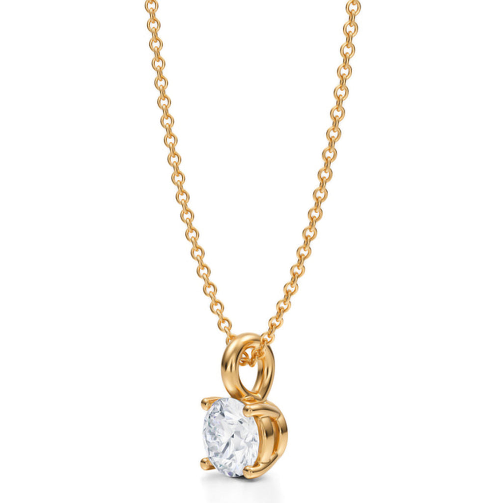 Round Solitaire Lab Diamond Pendant Necklace 14K Yellow Gold (0.75ct)