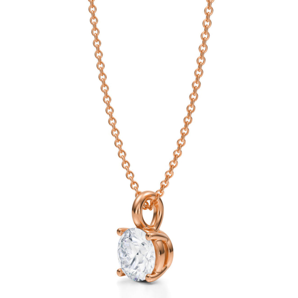 Round Solitaire Lab Diamond Pendant Necklace 14K Rose Gold (1.00ct)