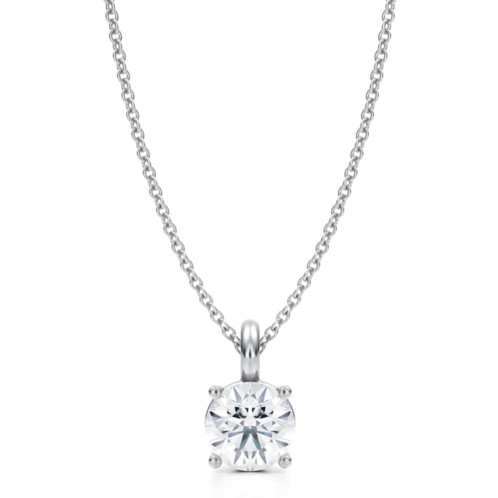 Round Solitaire Lab Diamond Pendant Necklace 14K White Gold (1.00ct)
