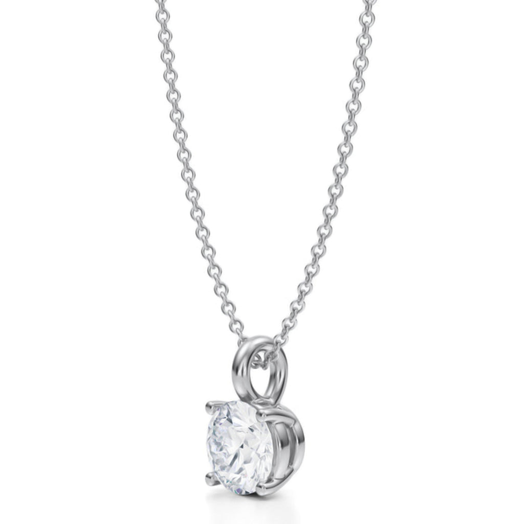 Round Solitaire Lab Diamond Pendant Necklace 14K White Gold (1.00ct)