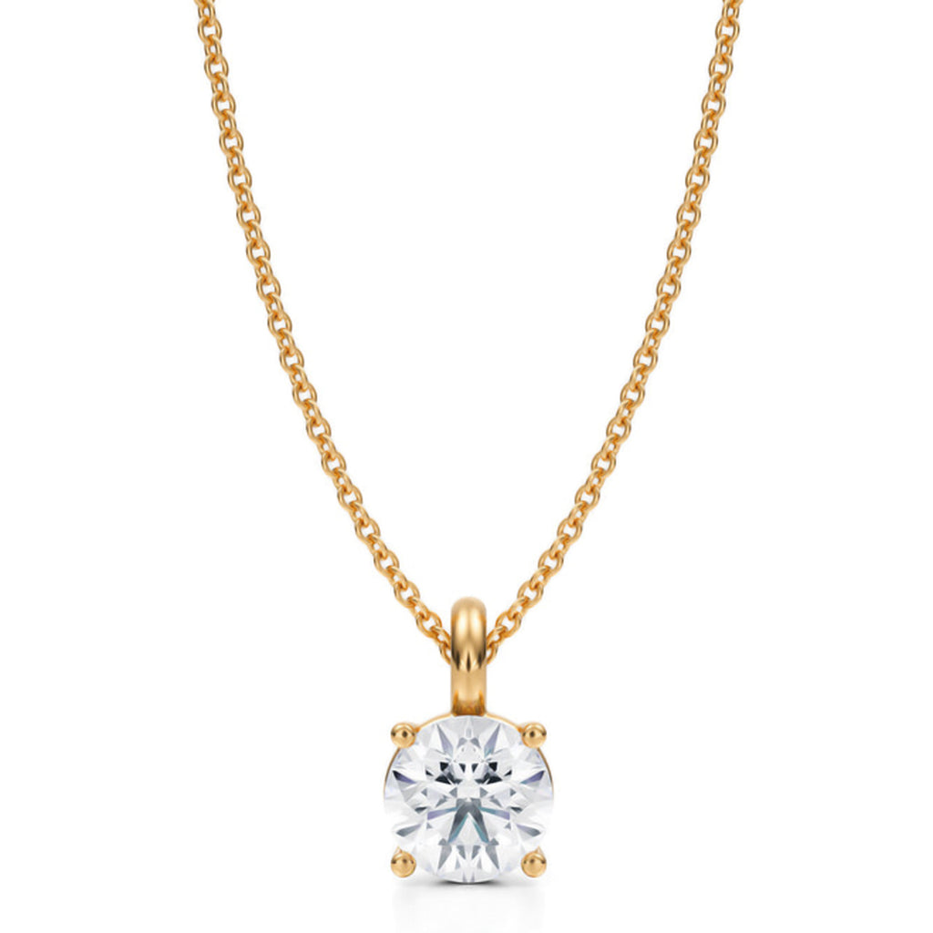 Round Solitaire Lab Diamond Pendant Necklace 14K Yellow Gold (1.00ct)