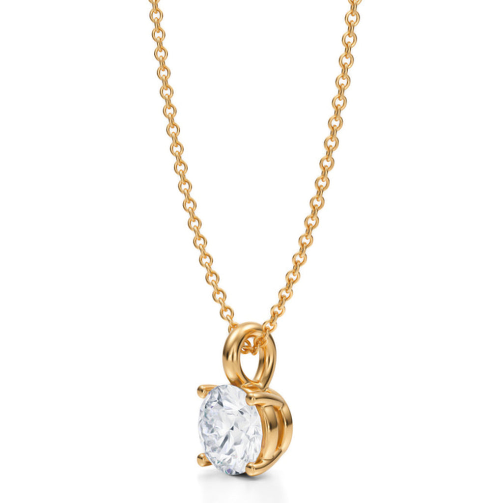 Round Solitaire Lab Diamond Pendant Necklace 14K Yellow Gold (1.00ct)