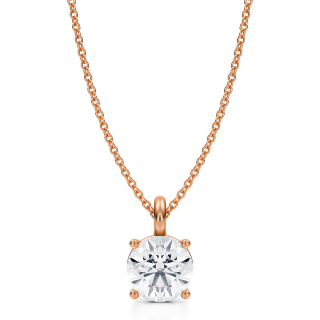 Round Solitaire Lab Diamond Pendant Necklace 14K Rose Gold (1.50ct)