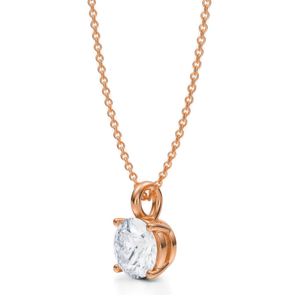 Round Solitaire Lab Diamond Pendant Necklace 14K Rose Gold (1.50ct)
