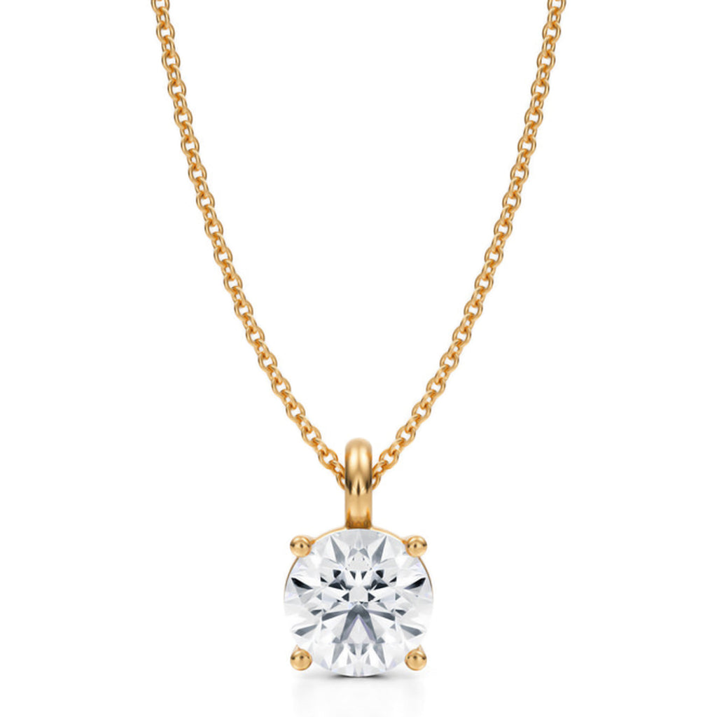 Round Solitaire Lab Diamond Pendant Necklace 14K Yellow Gold (1.50ct)