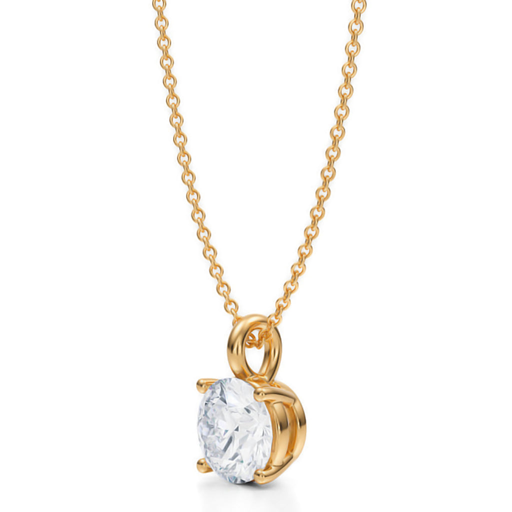 Round Solitaire Lab Diamond Pendant Necklace 14K Yellow Gold (1.50ct)