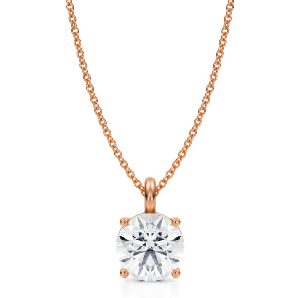 Round Solitaire Lab Diamond Pendant Necklace 14K Rose Gold (2.00ct)