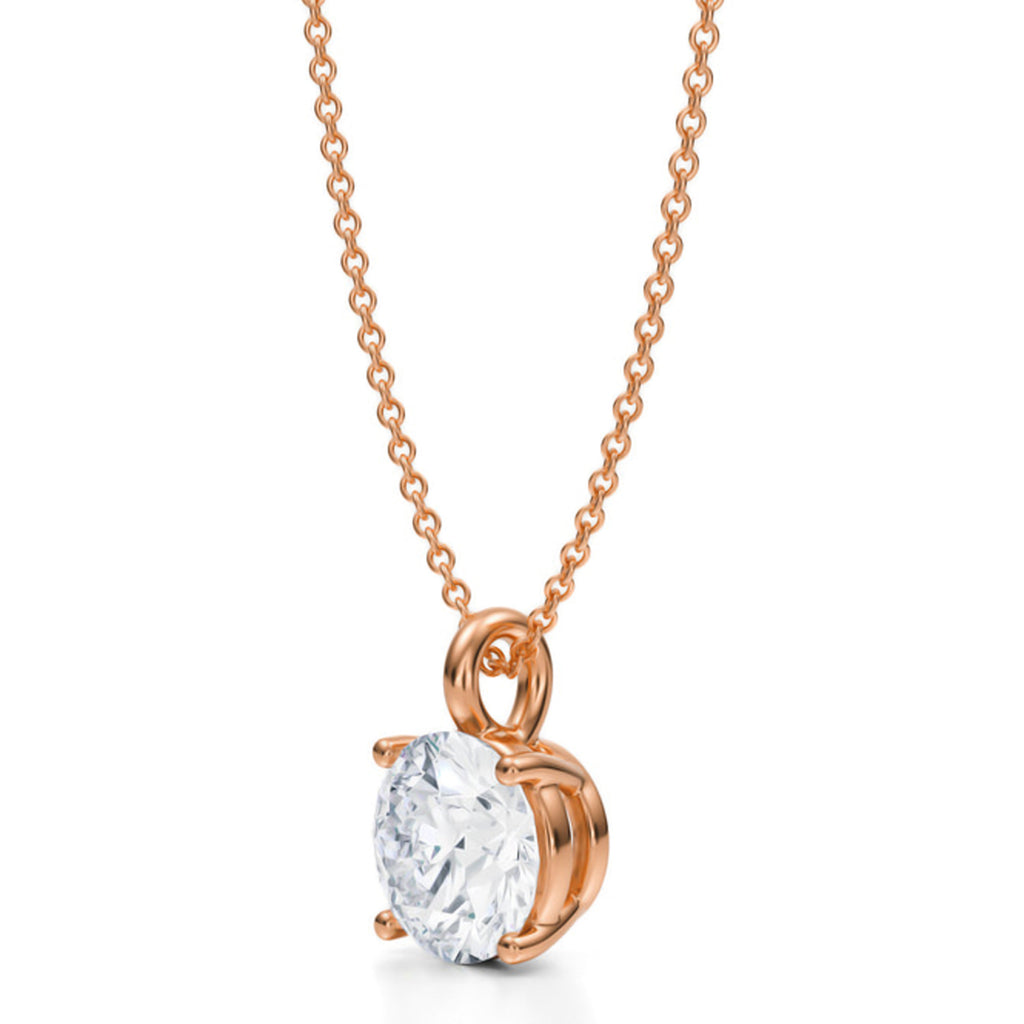Round Solitaire Lab Diamond Pendant Necklace 14K Rose Gold (2.00ct)
