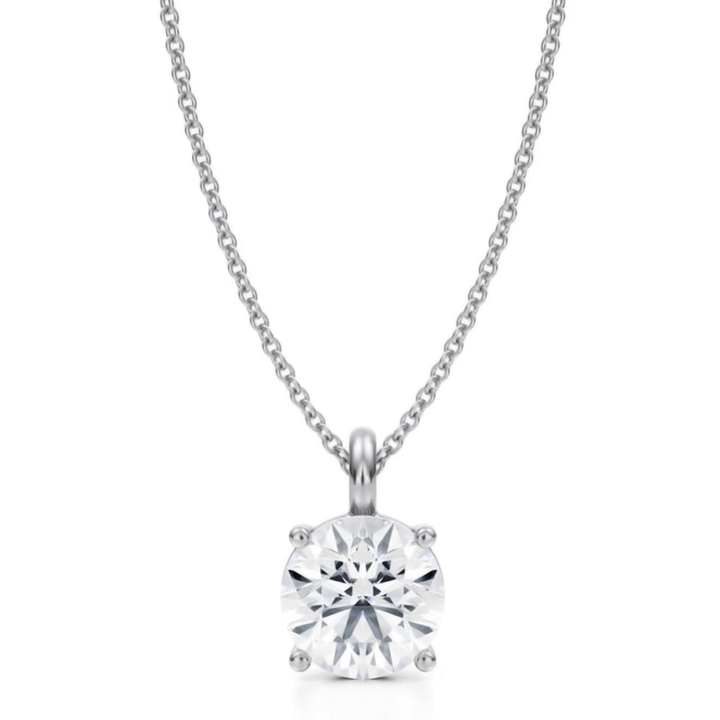 Round Solitaire Lab Diamond Pendant Necklace 14K White Gold (2.00ct)