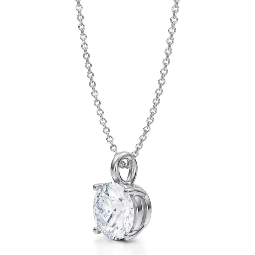 Round Solitaire Lab Diamond Pendant Necklace 14K White Gold (2.00ct)