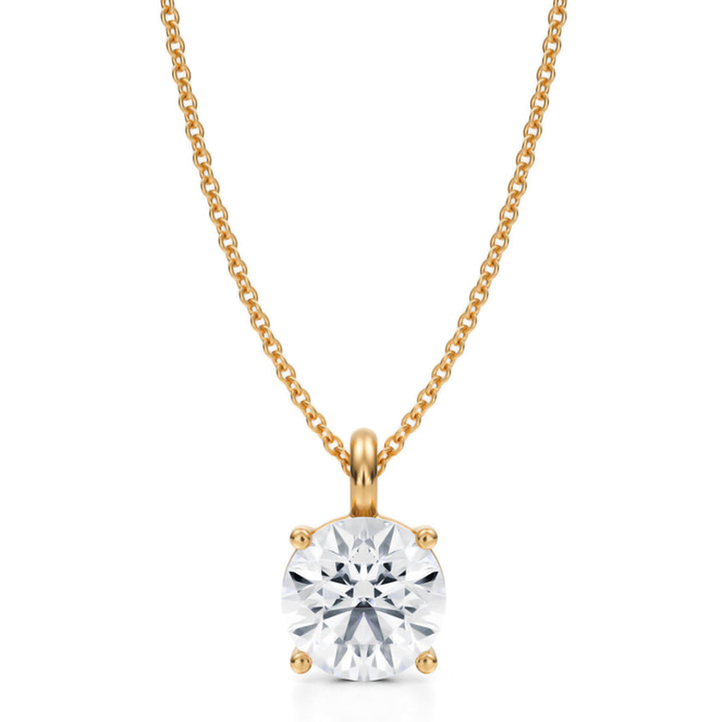 Round Solitaire Lab Diamond Pendant Necklace 14K Yellow Gold (2.00ct)