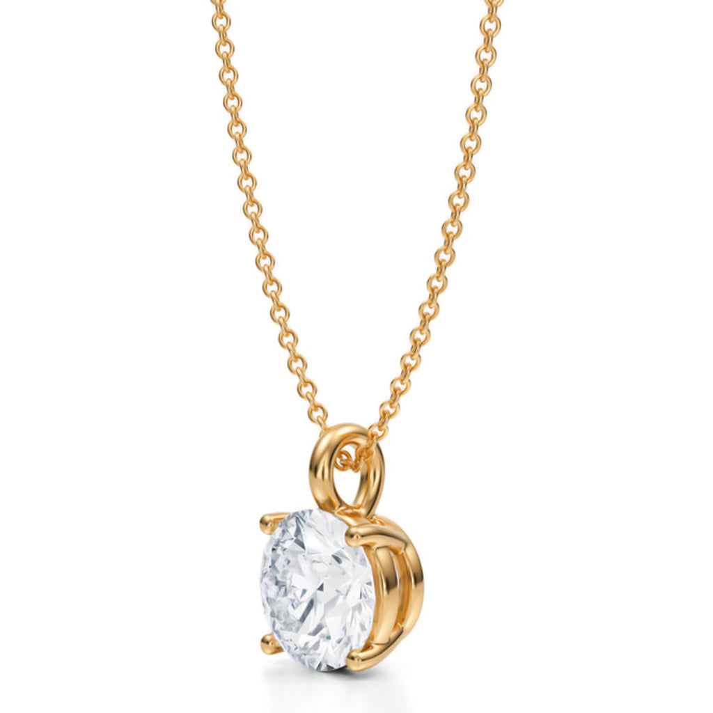 Round Solitaire Lab Diamond Pendant Necklace 14K Yellow Gold (2.00ct)