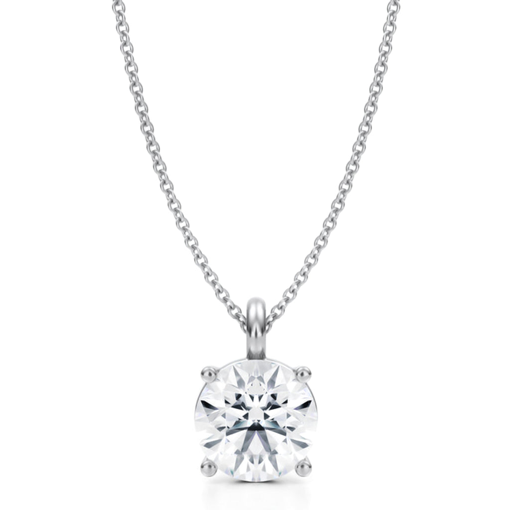Round Solitaire Lab Diamond Pendant Necklace 14K White Gold (2.50ct)