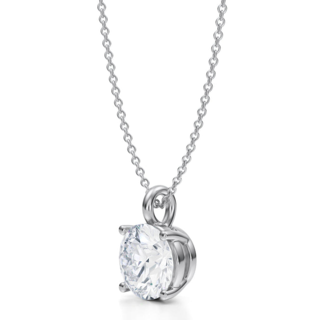 Round Solitaire Lab Diamond Pendant Necklace 14K White Gold (2.50ct)