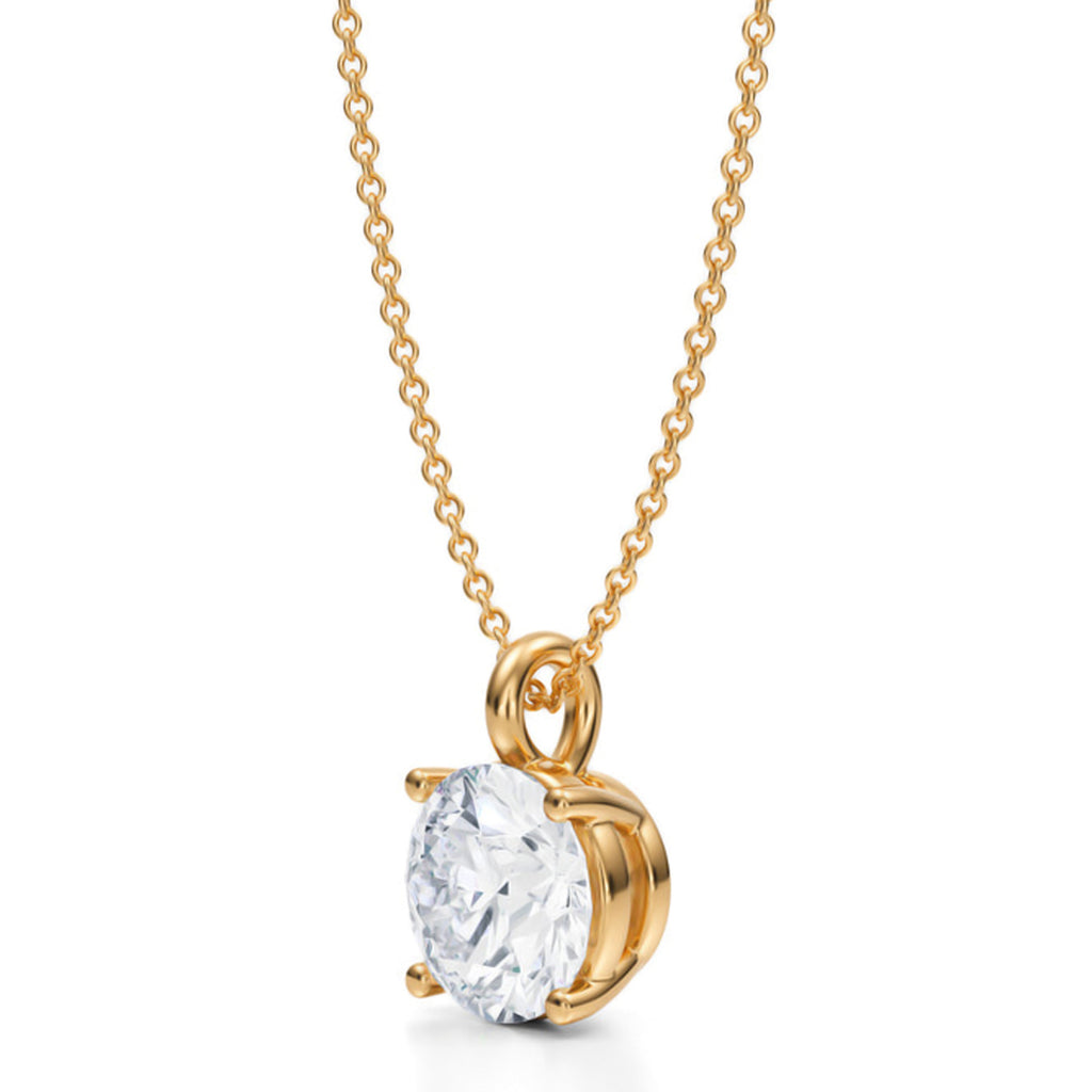 Round Solitaire Lab Diamond 4-Prong Necklace 14K Yellow Gold (2.50ct)