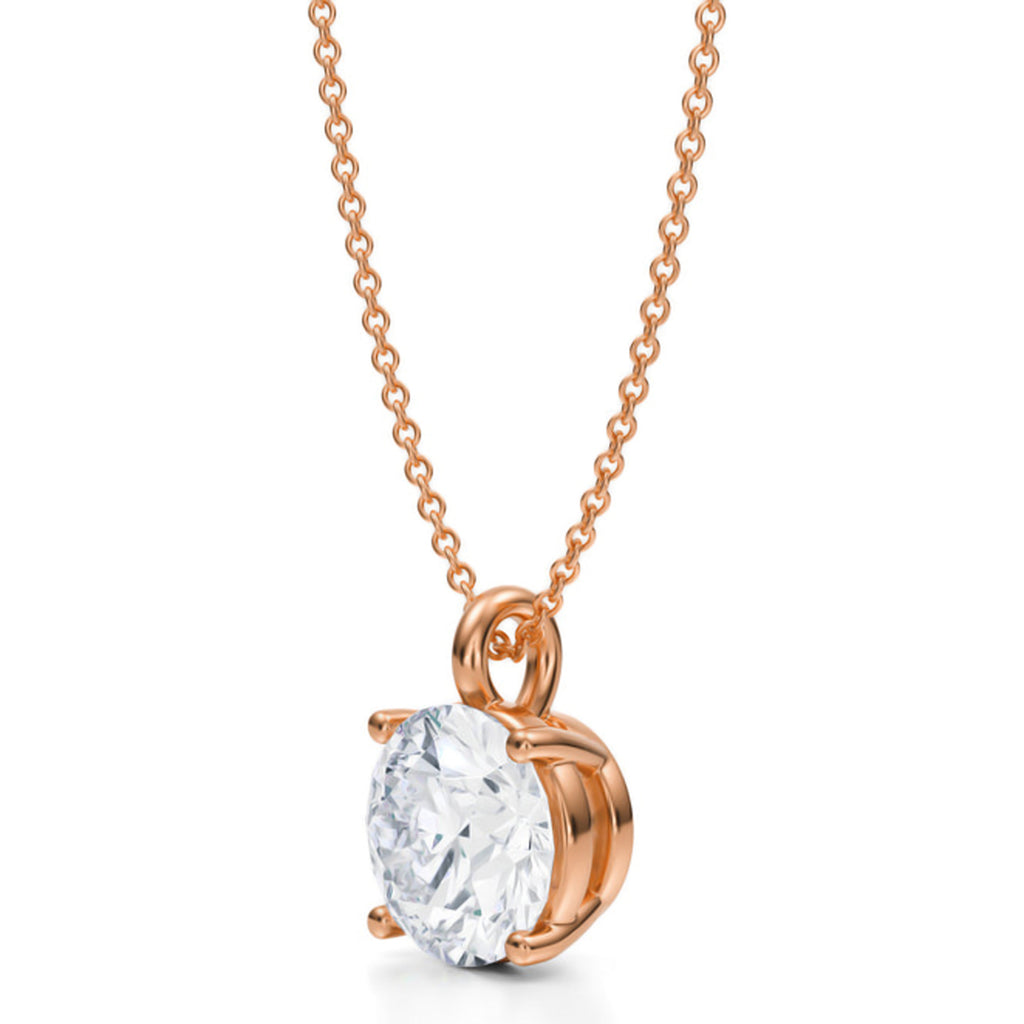Round Solitaire Lab Diamond Pendant Necklace 14K Rose Gold (3.00ct)