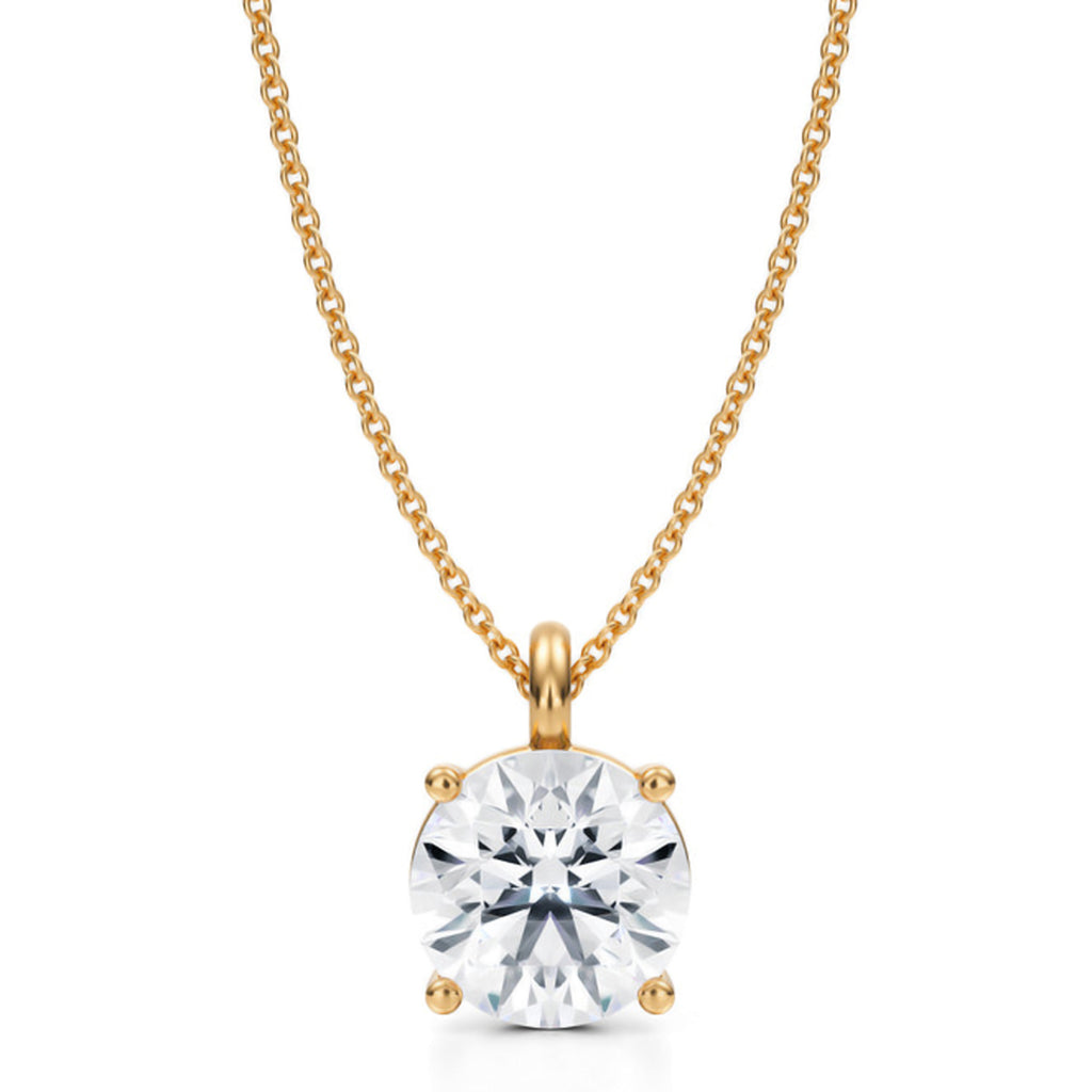 Round Solitaire Lab Diamond Pendant Necklace 14K Yellow Gold (3.00ct)