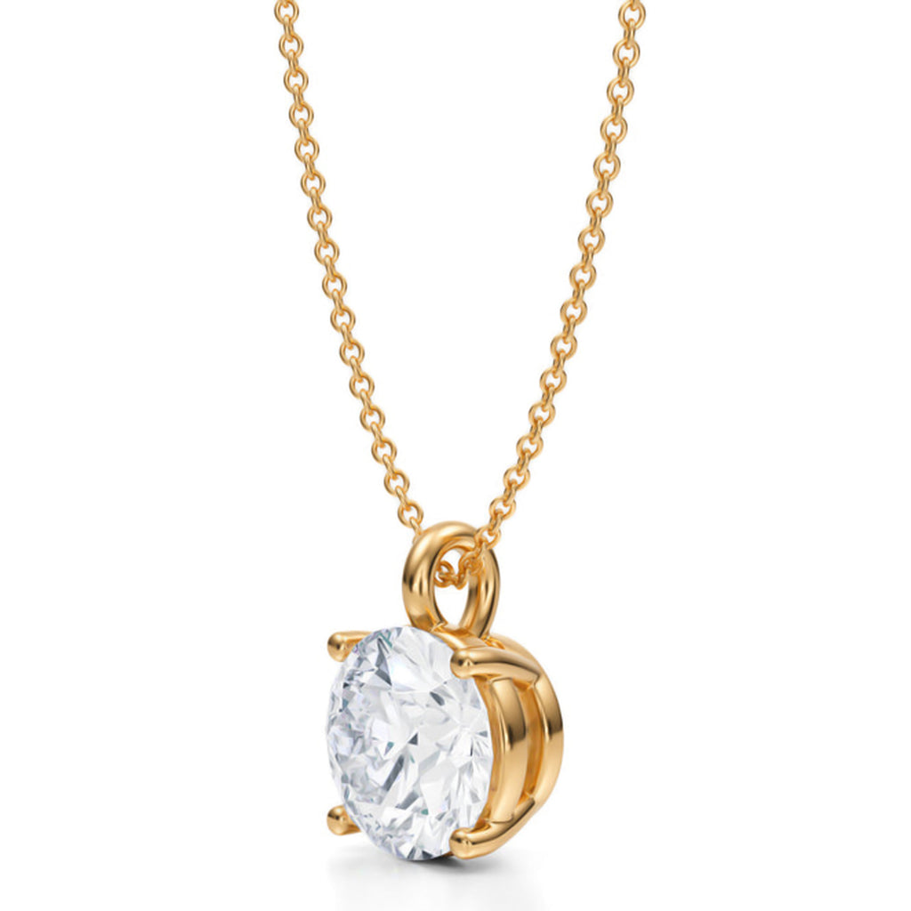 Round Solitaire Lab Diamond Pendant Necklace 14K Yellow Gold (3.00ct)