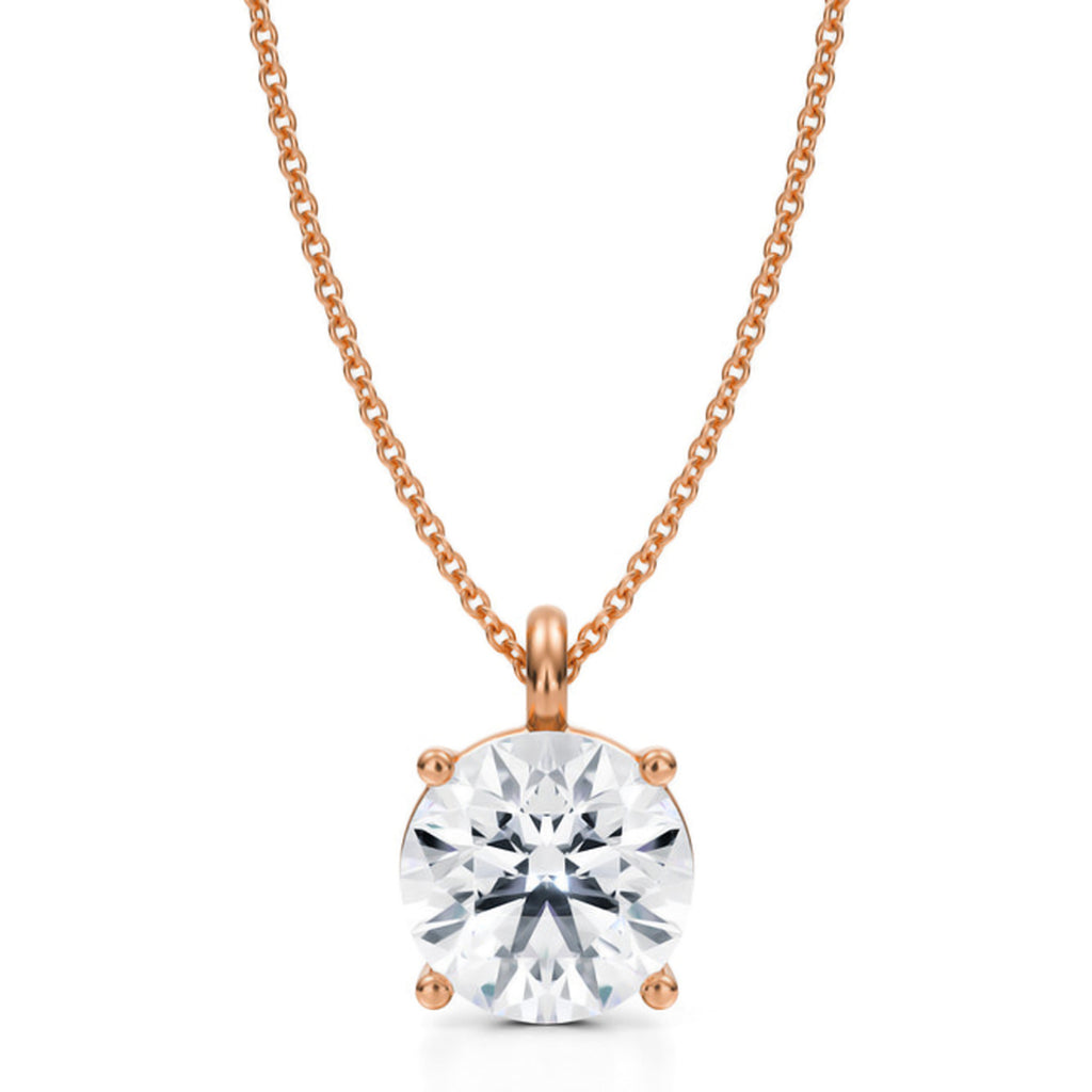 Round Solitaire Lab Diamond Pendant Necklace 14K Rose Gold (3.50ct)