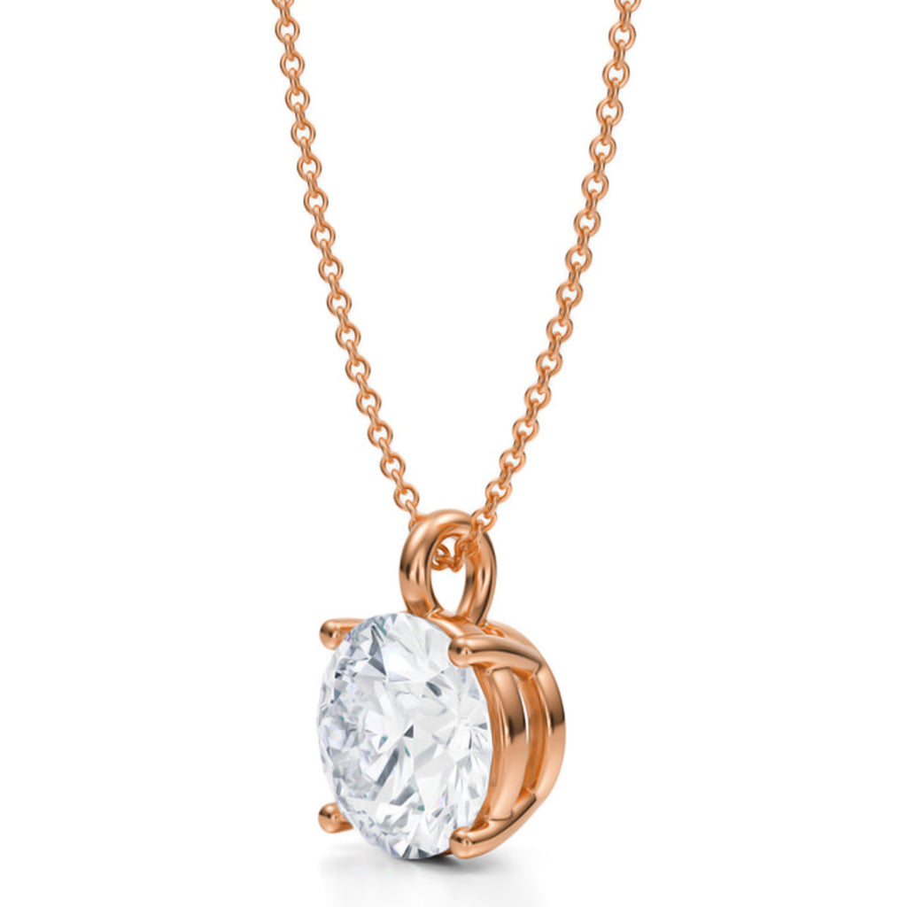 Round Solitaire Lab Diamond Pendant Necklace 14K Rose Gold (3.50ct)