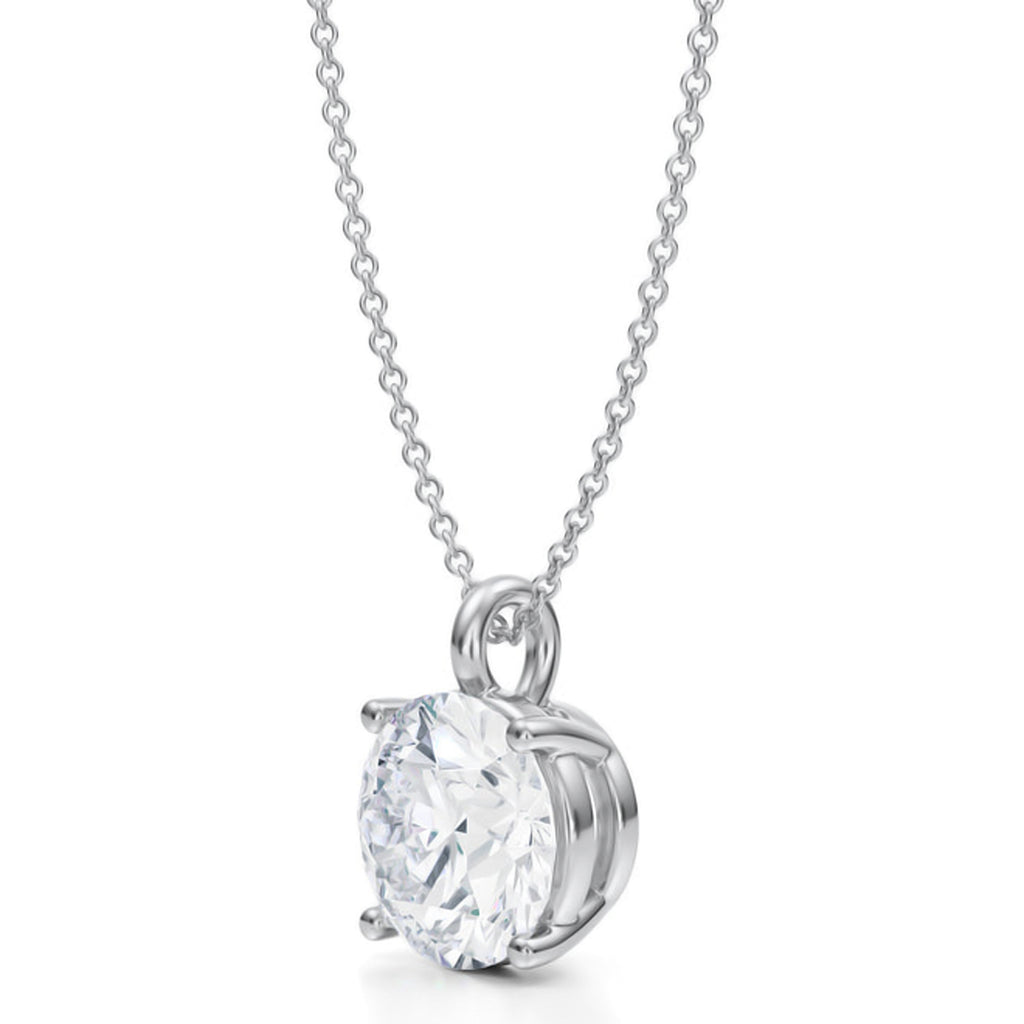 Round Solitaire Lab Diamond Pendant Necklace 14K White Gold (3.50ct)
