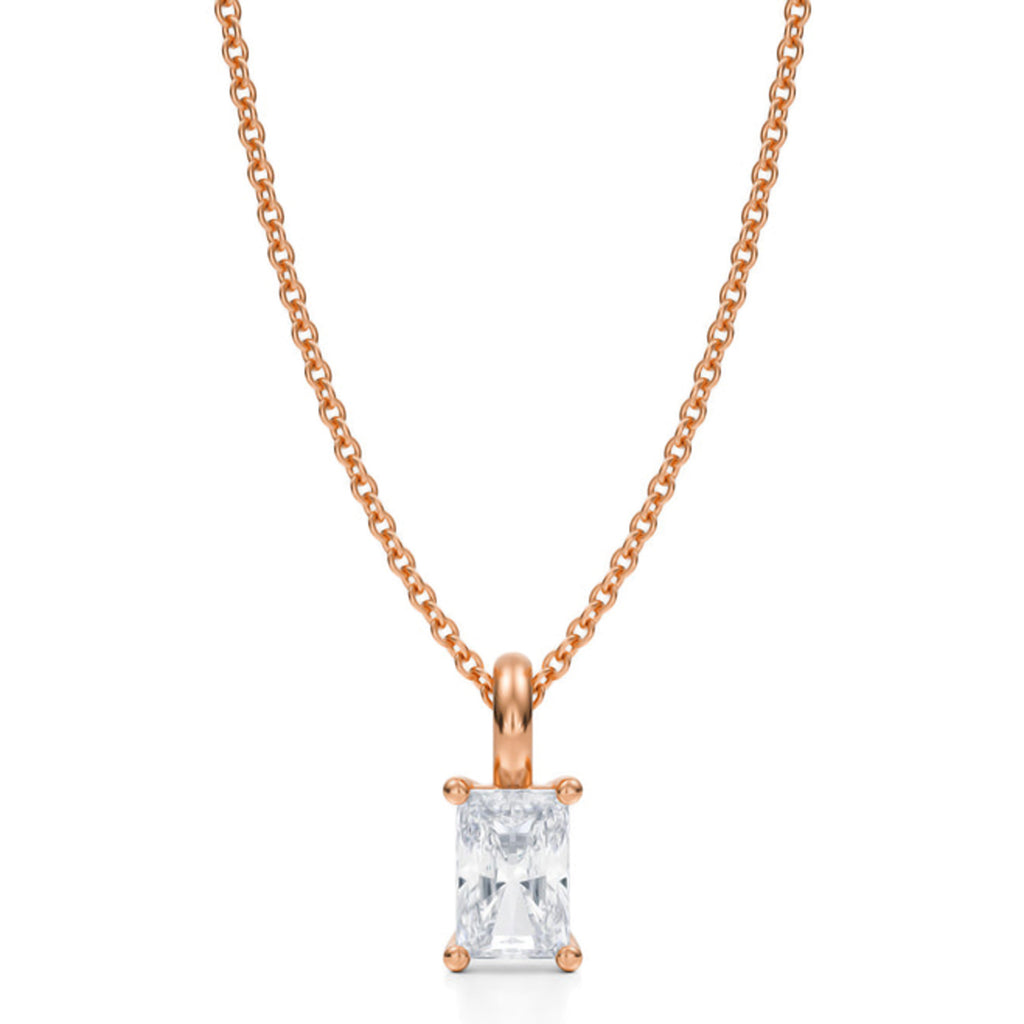 Radiant Solitaire Lab Diamond Pendant Necklace 14K Rose Gold (0.50ct)