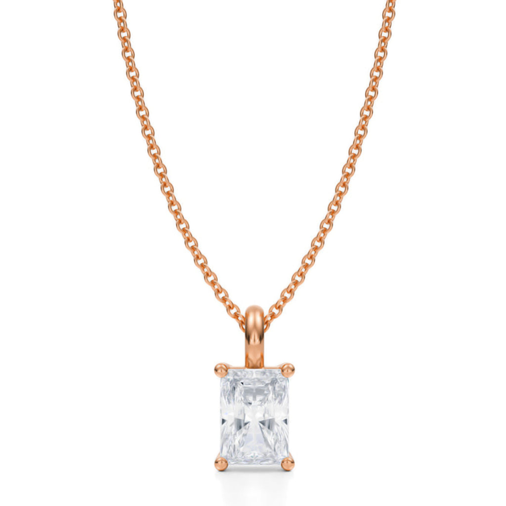 Radiant Solitaire Lab Diamond Pendant Necklace 14K Rose Gold (0.75ct)