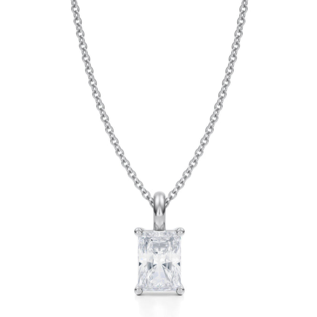 Radiant Solitaire Lab Diamond Pendant Necklace 14K White Gold (0.75ct)