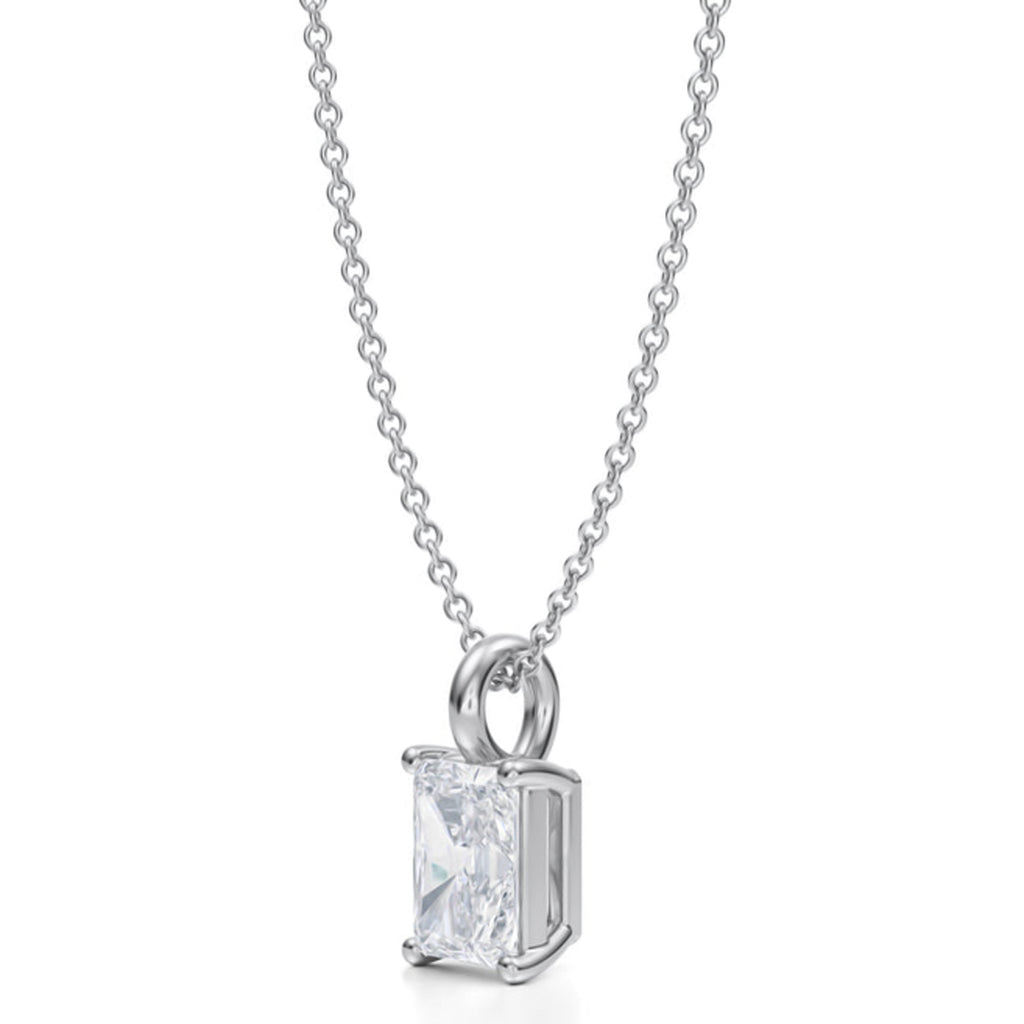 Radiant Solitaire Lab Diamond Pendant Necklace 14K White Gold (0.75ct)