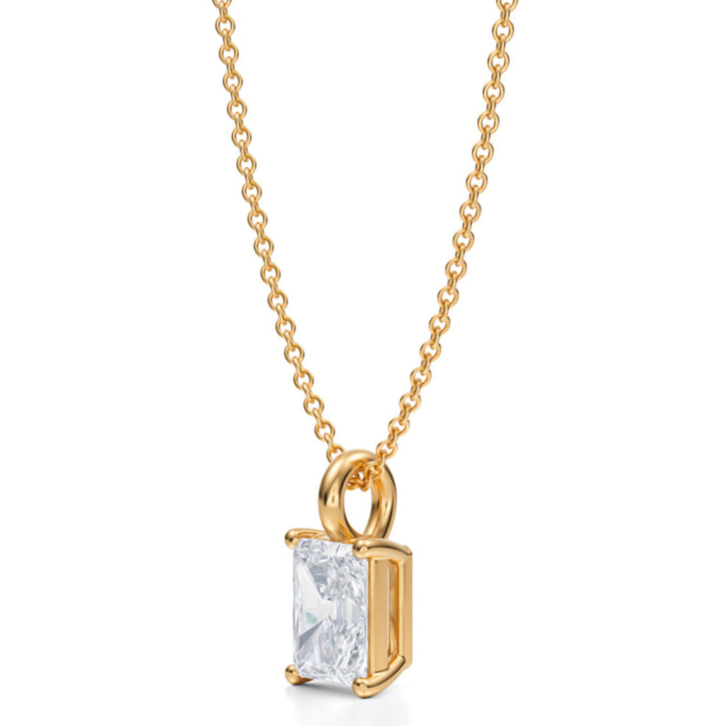 Radiant Solitaire Lab Diamond Pendant Necklace 14K Yellow Gold (0.75ct)