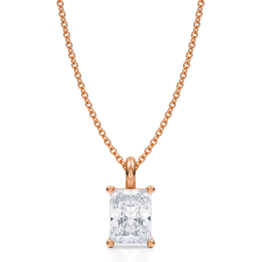 Radiant Solitaire Lab Diamond Pendant Necklace 14K Rose Gold (1.00ct)