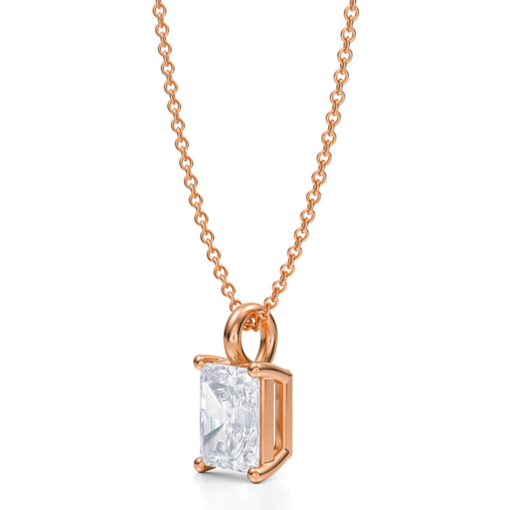 Radiant Solitaire Lab Diamond Pendant Necklace 14K Rose Gold (1.00ct)