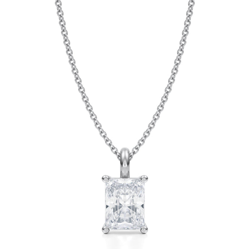 Radiant Solitaire Lab Diamond Pendant Necklace 14K White Gold (1.50ct)