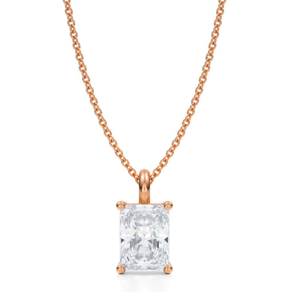 Radiant Solitaire Lab Diamond Pendant Necklace 14K Rose Gold (2.00ct)