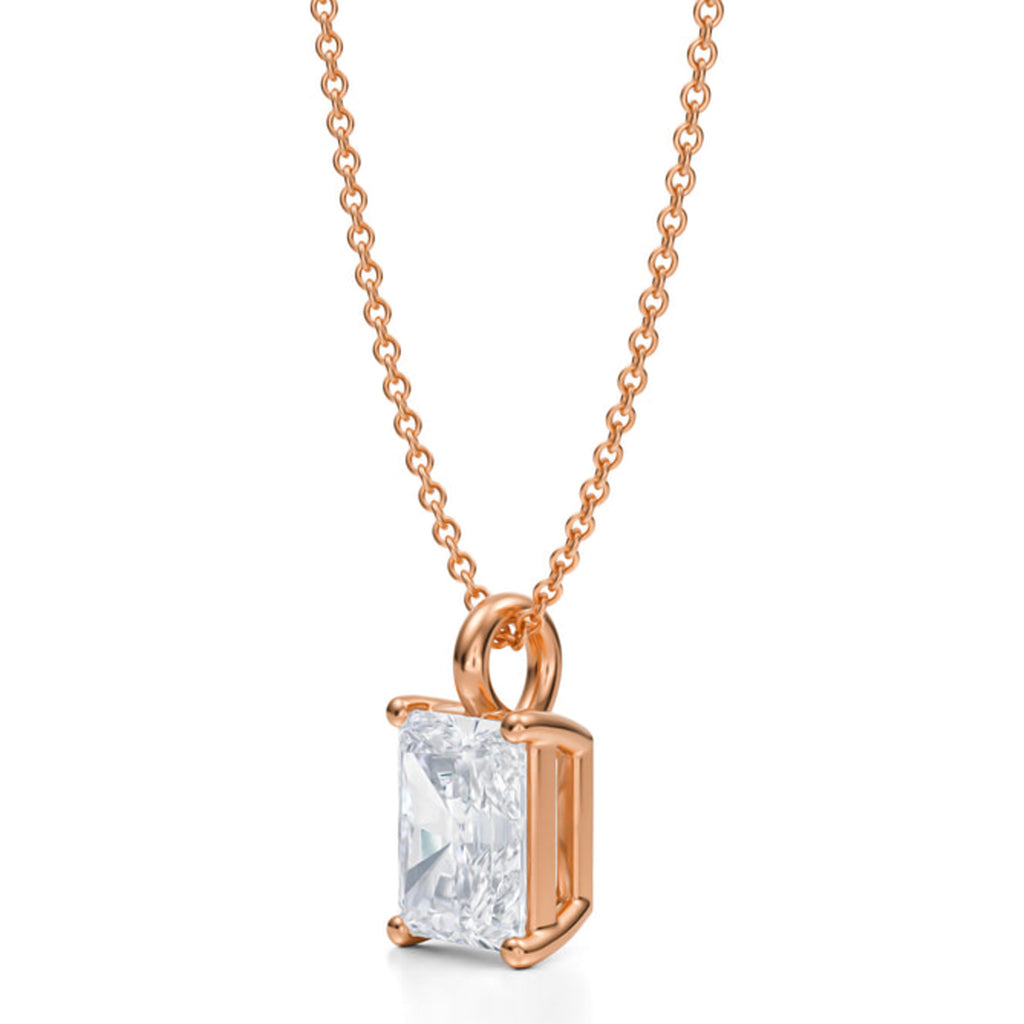 Radiant Solitaire Lab Diamond Pendant Necklace 14K Rose Gold (2.00ct)