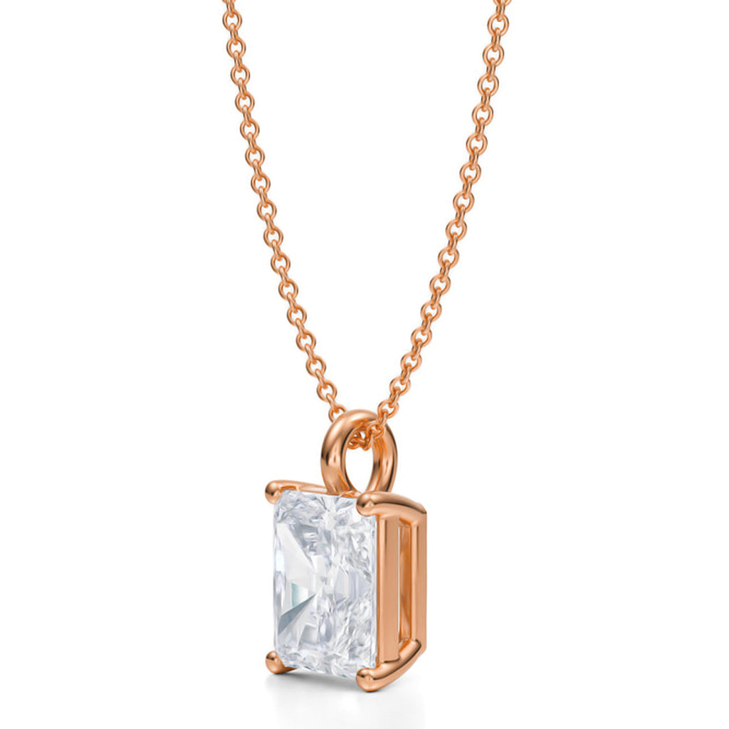 Radiant Solitaire Lab Diamond Pendant Necklace 14K Rose Gold (2.50ct)
