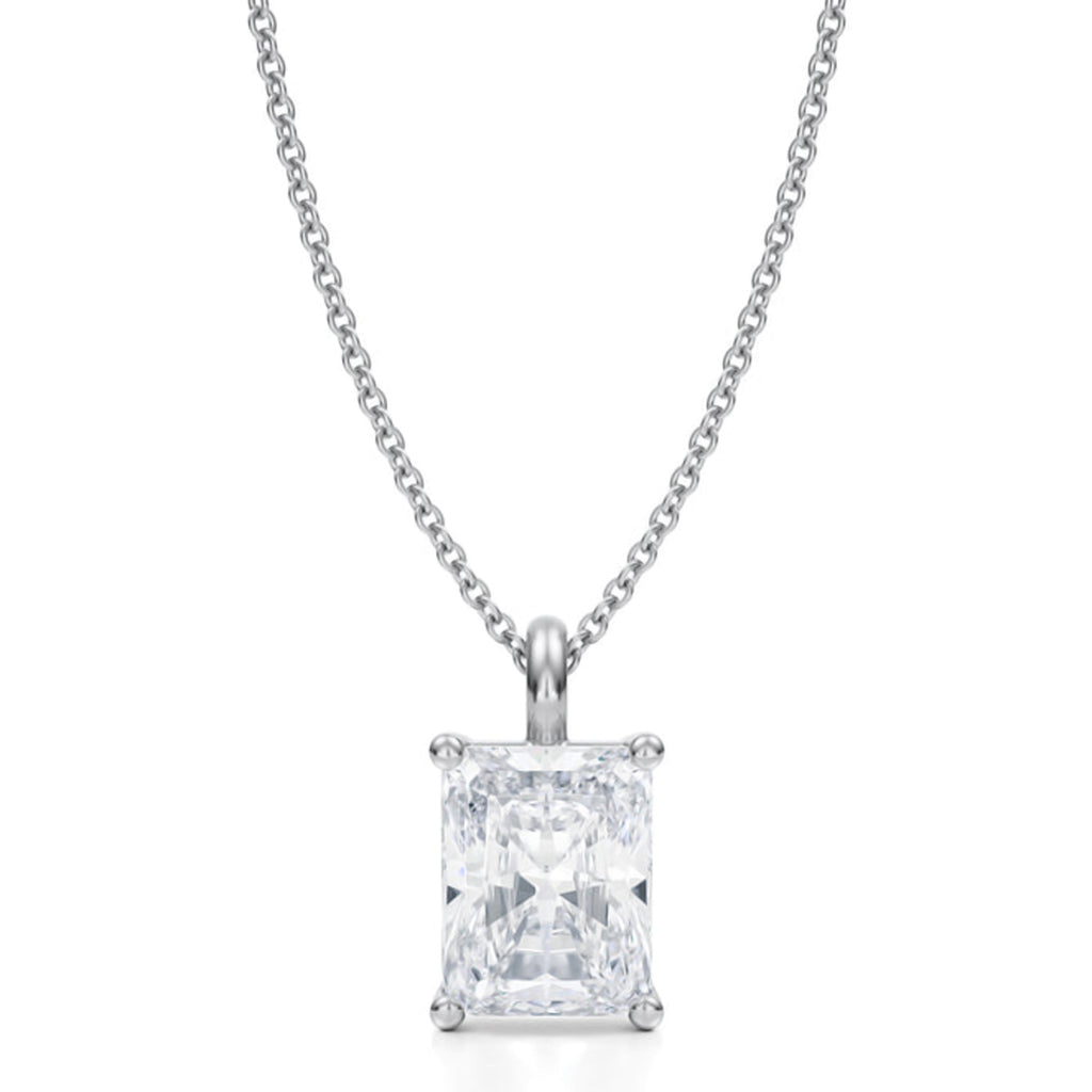 Radiant Solitaire Lab Diamond Pendant Necklace 14K White Gold (2.50ct)