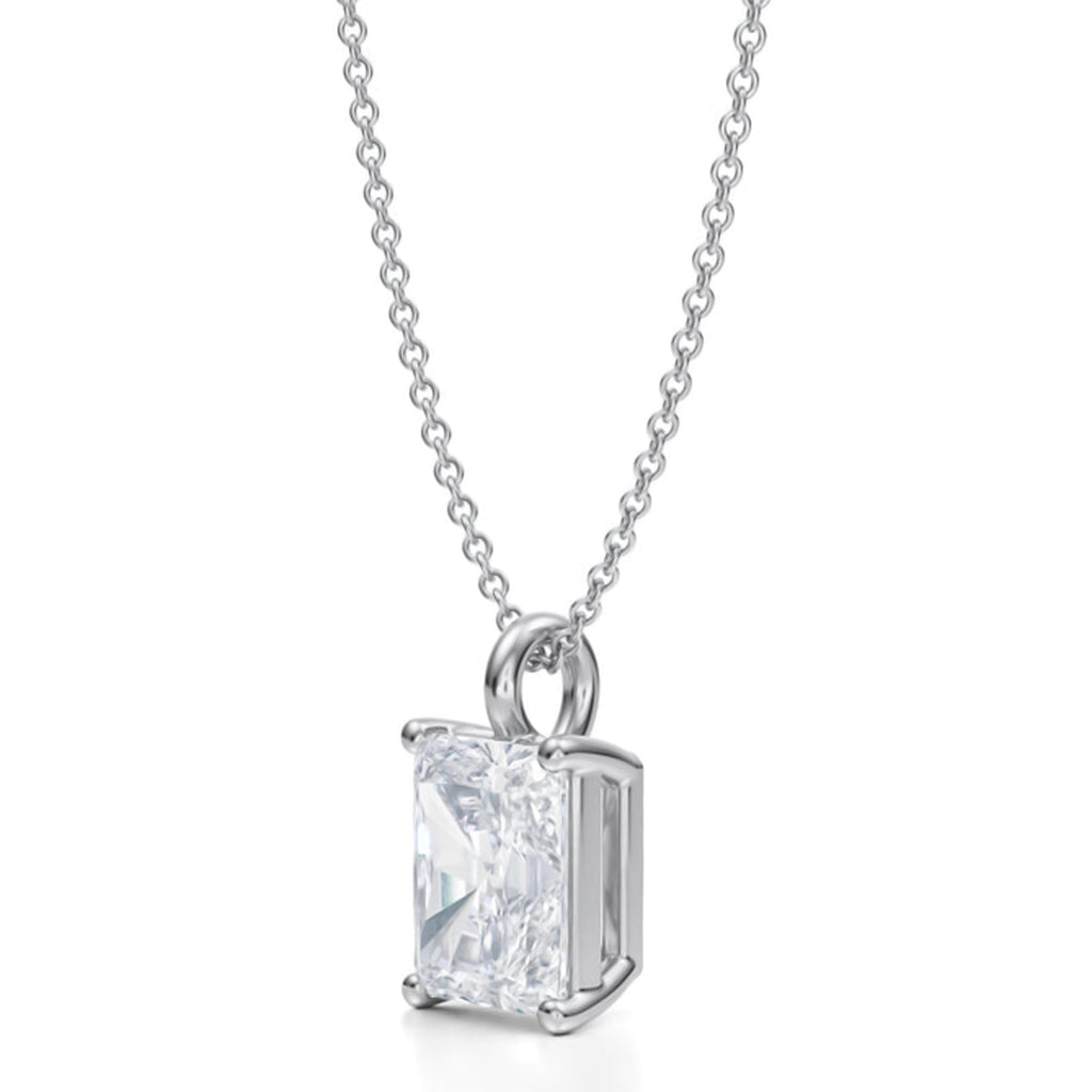 Radiant Solitaire Lab Diamond Pendant Necklace 14K White Gold (2.50ct)