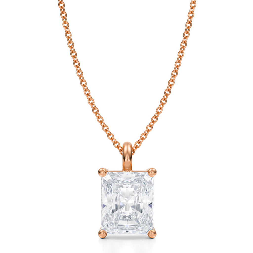 Radiant Solitaire Lab Diamond Pendant Necklace 14K Rose Gold (3.00ct)