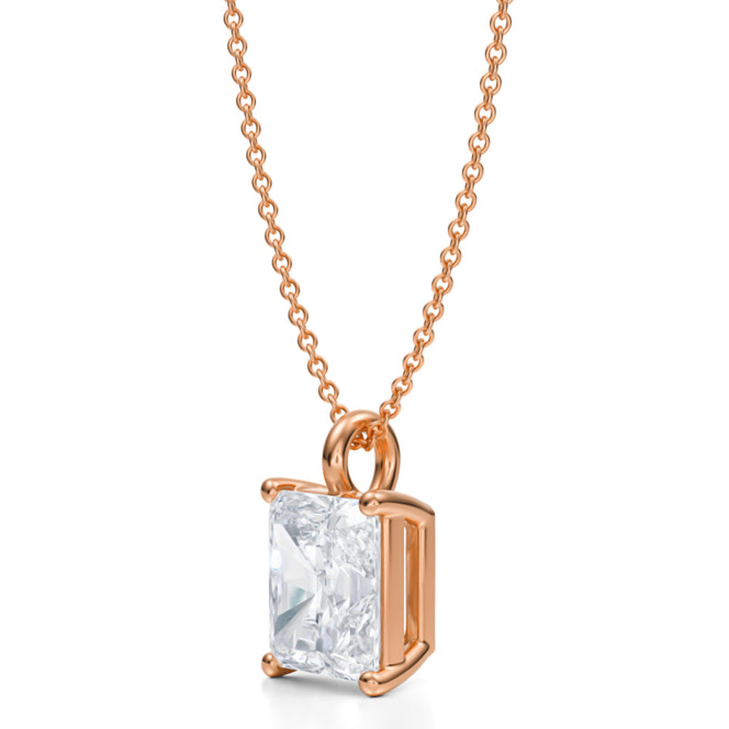 Radiant Solitaire Lab Diamond Pendant Necklace 14K Rose Gold (3.00ct)