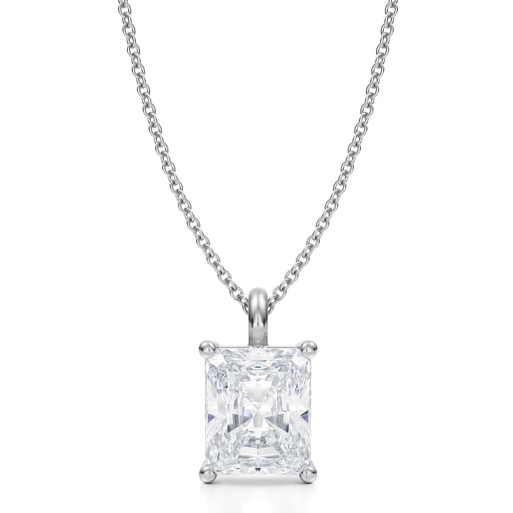Radiant Solitaire Lab Diamond Pendant Necklace 14K White Gold (3.00ct)