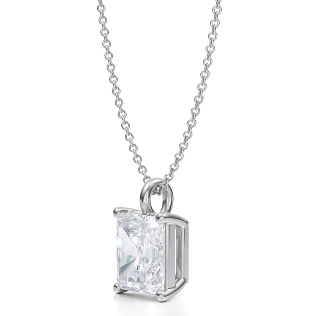 Radiant Solitaire Lab Diamond Pendant Necklace 14K White Gold (3.00ct)