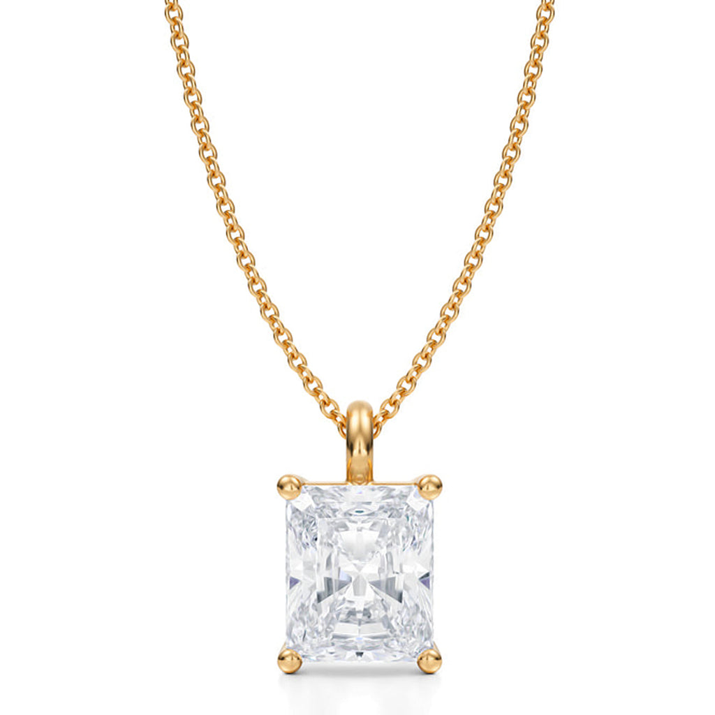 Radiant Solitaire Lab Diamond Pendant Necklace 14K Yellow Gold (3.00ct)