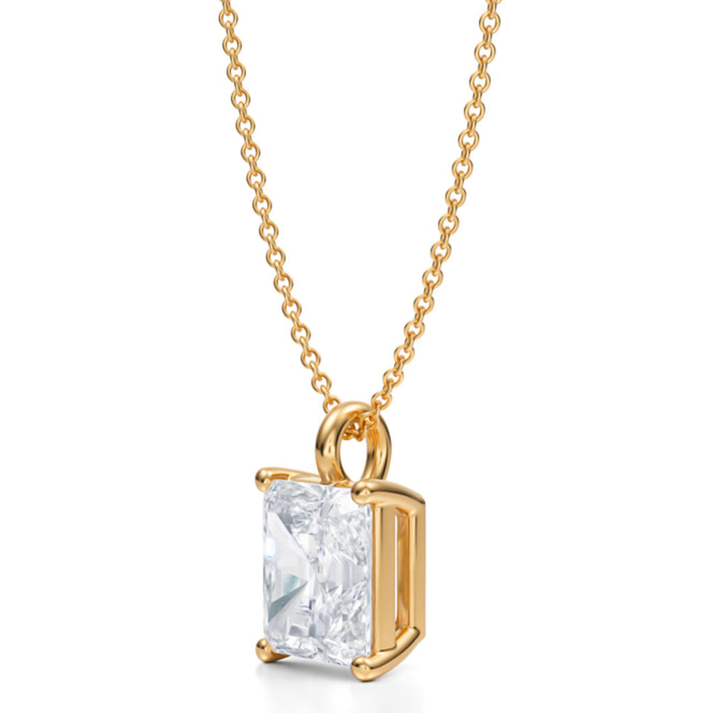Radiant Solitaire Lab Diamond Pendant Necklace 14K Yellow Gold (3.00ct)