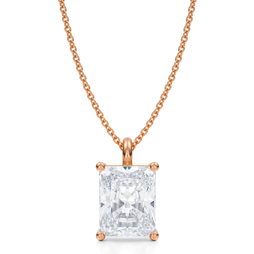 Radiant Solitaire Lab Diamond Pendant Necklace 14K Rose Gold (3.50ct)