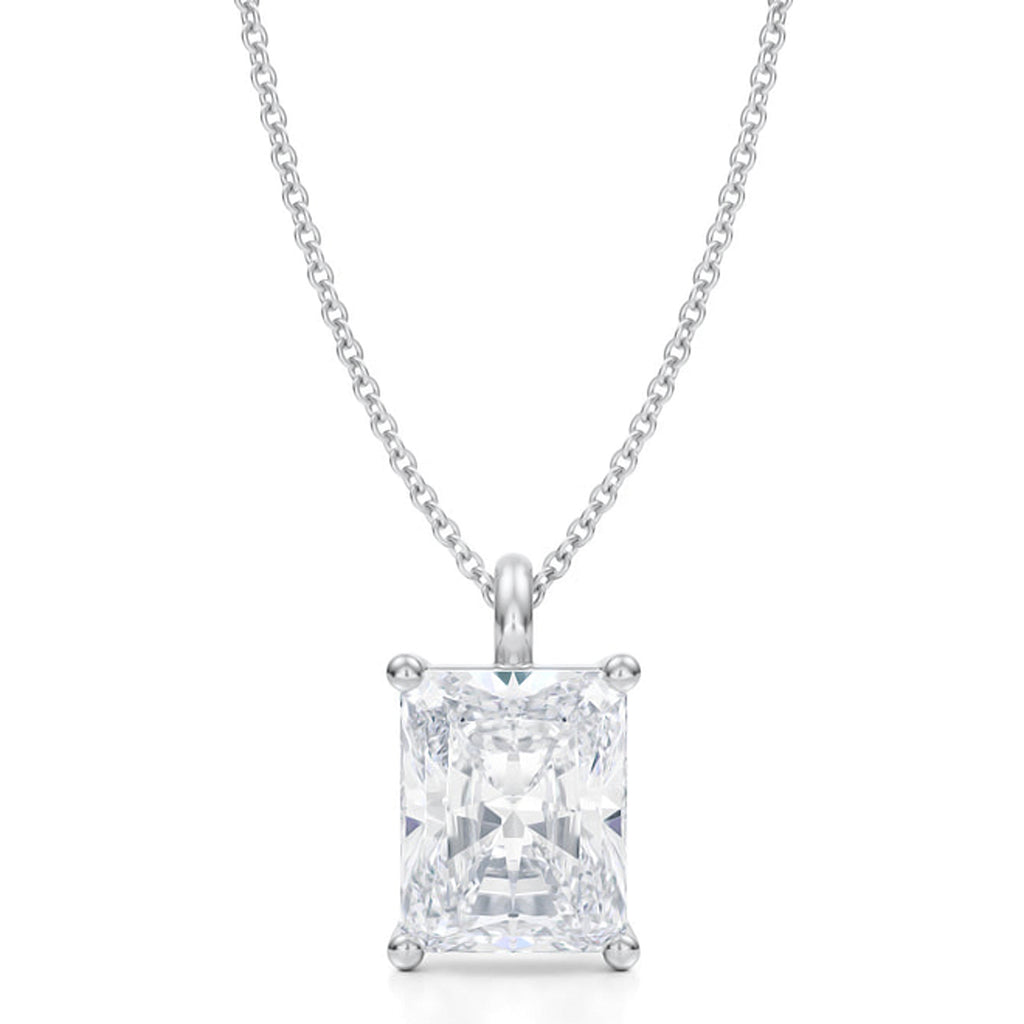 Radiant Solitaire Lab Diamond Pendant Necklace 14K White Gold (3.50ct)