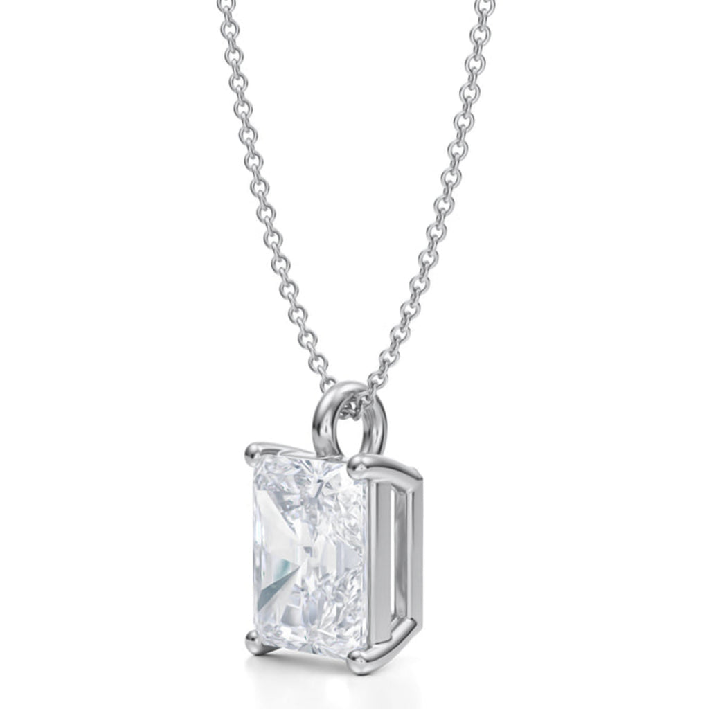 Radiant Solitaire Lab Diamond Pendant Necklace 14K White Gold (3.50ct)